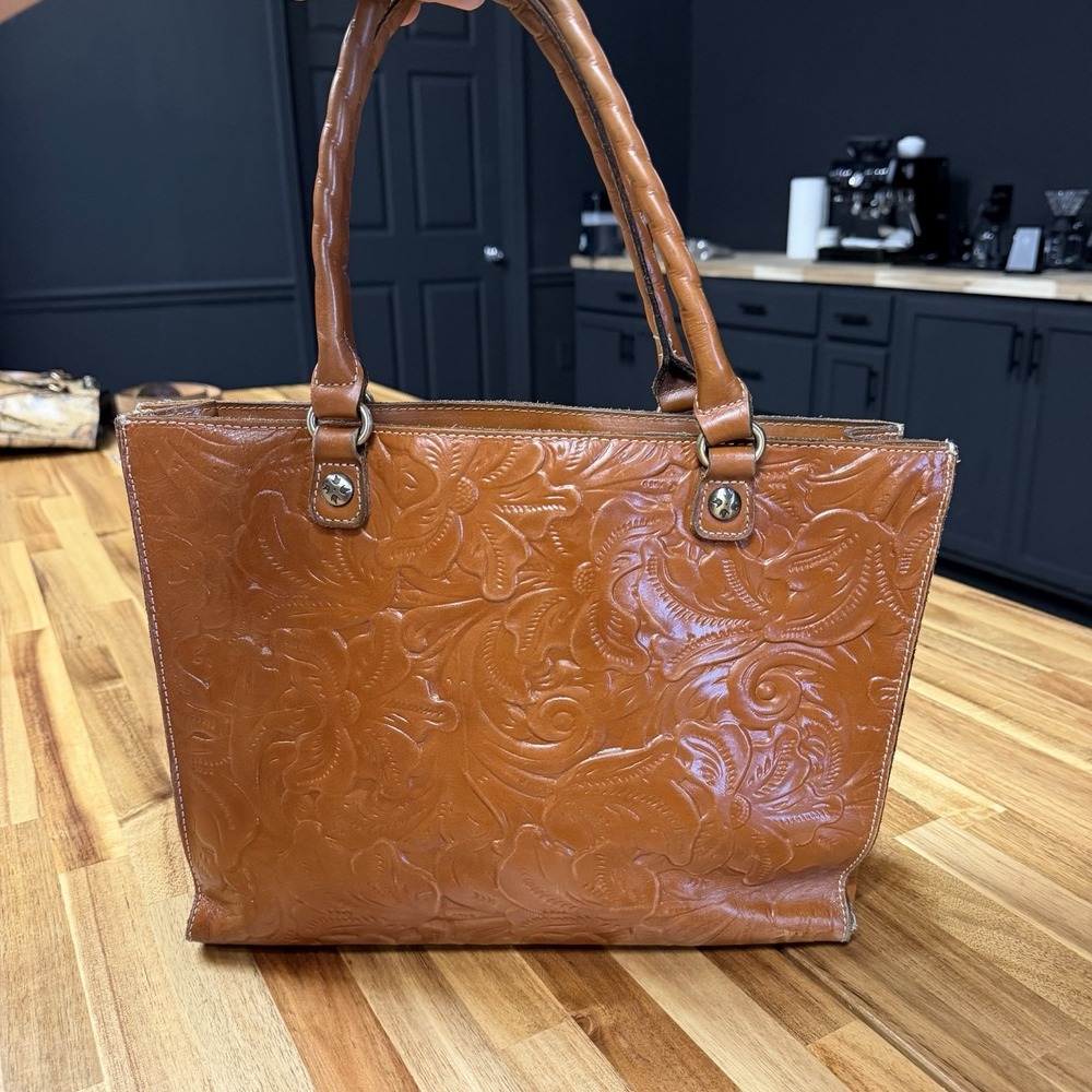 Patricia Nash Zancona Florence Tote Tooled Leather Bag Brown w Dust cover